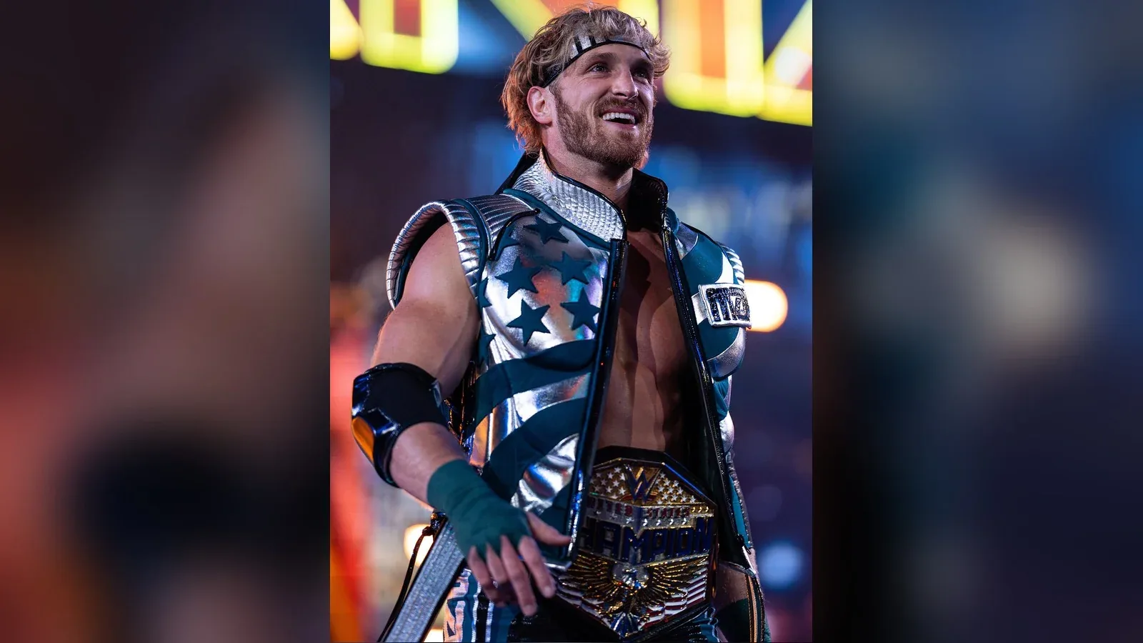 Logan Paul at WrestleMania XL in 2024, showing his hairline